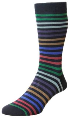 Pantherella Herren Kilburn Gestreift Baumwolle Socken - Marine