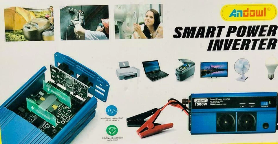 INVERTER da 12V a 220V 1500 W CON USB PRESA TRASFORMATORE PER CAMPER AUTO BARCA - Immagine 4 di 4