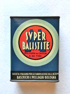 VINTAGE SUPER BALISTITE ITALY EMPTY GUN POWDER TIN CAN - ALCAN