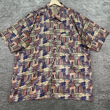 Apple Thai Silk Shirt Mens XL Short Sleeve Aztec Abstract Print Vintage
