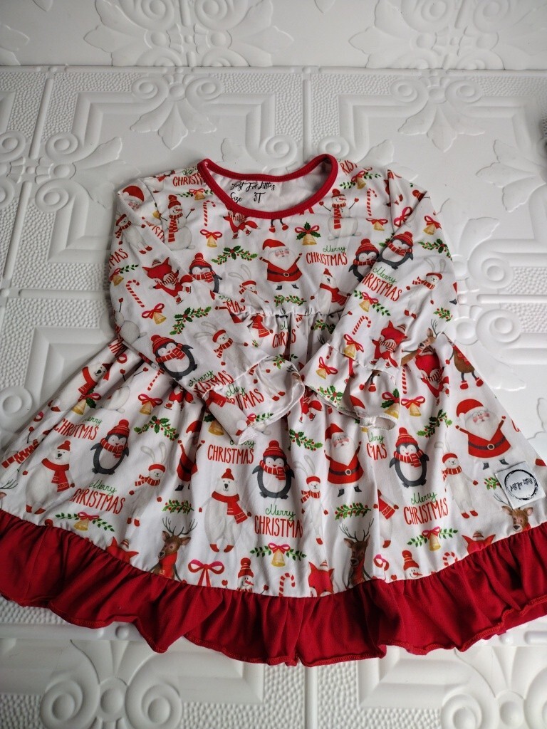 youth christmas dress Just For Littles Girls Size 3T Santa/Christmas/ Reindeer Frost/Tan 100% Polyester Girls