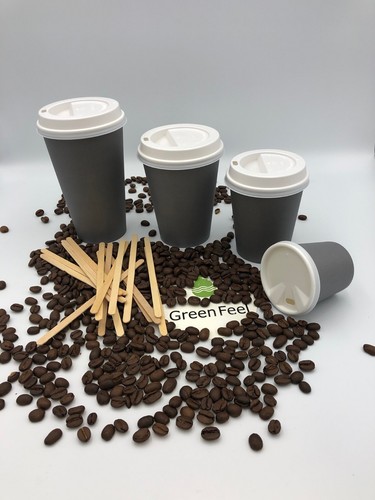 Coffee Tea Party PAPER CUPS GREY 500 x 8oz 12oz Cold Hot Drinks Disposable LIDS - Picture 2 of 20