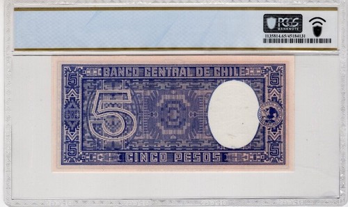 Chile 1958 1959 5 Pesos 1/2 Conder PCGS Banknote UNC Gem 65 PPQ Pick 119 - Picture 2 of 2