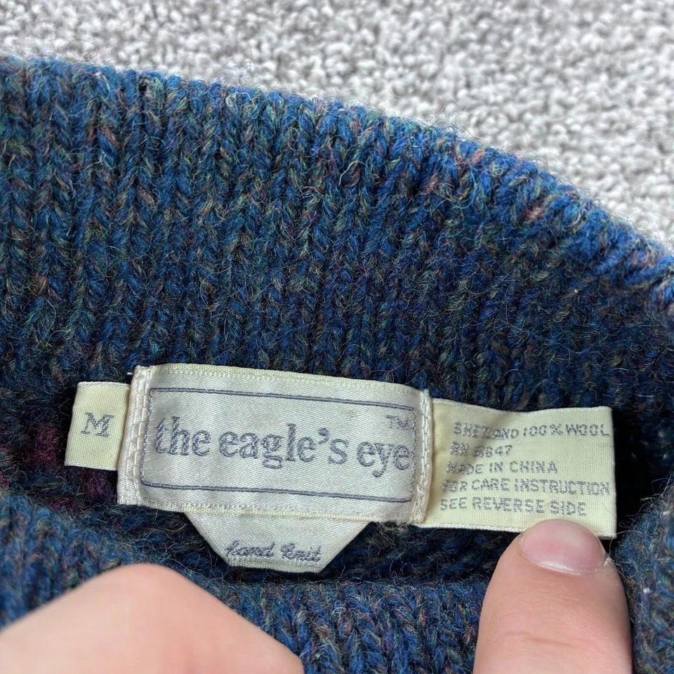 Vintage The Eagle's Eye Sweater Womens M Blue The Hunt Hand Knit Shetland Wool - Image 4 of 4