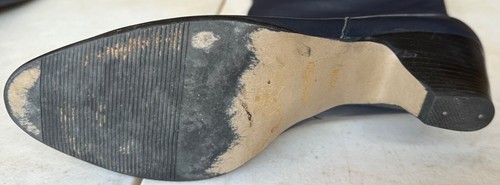 Women's VINTAGE Tall Mid-Heel Blue Leather Boots Size 7.5M (BRAND UNKNOWN)-READ - Picture 4 of 14