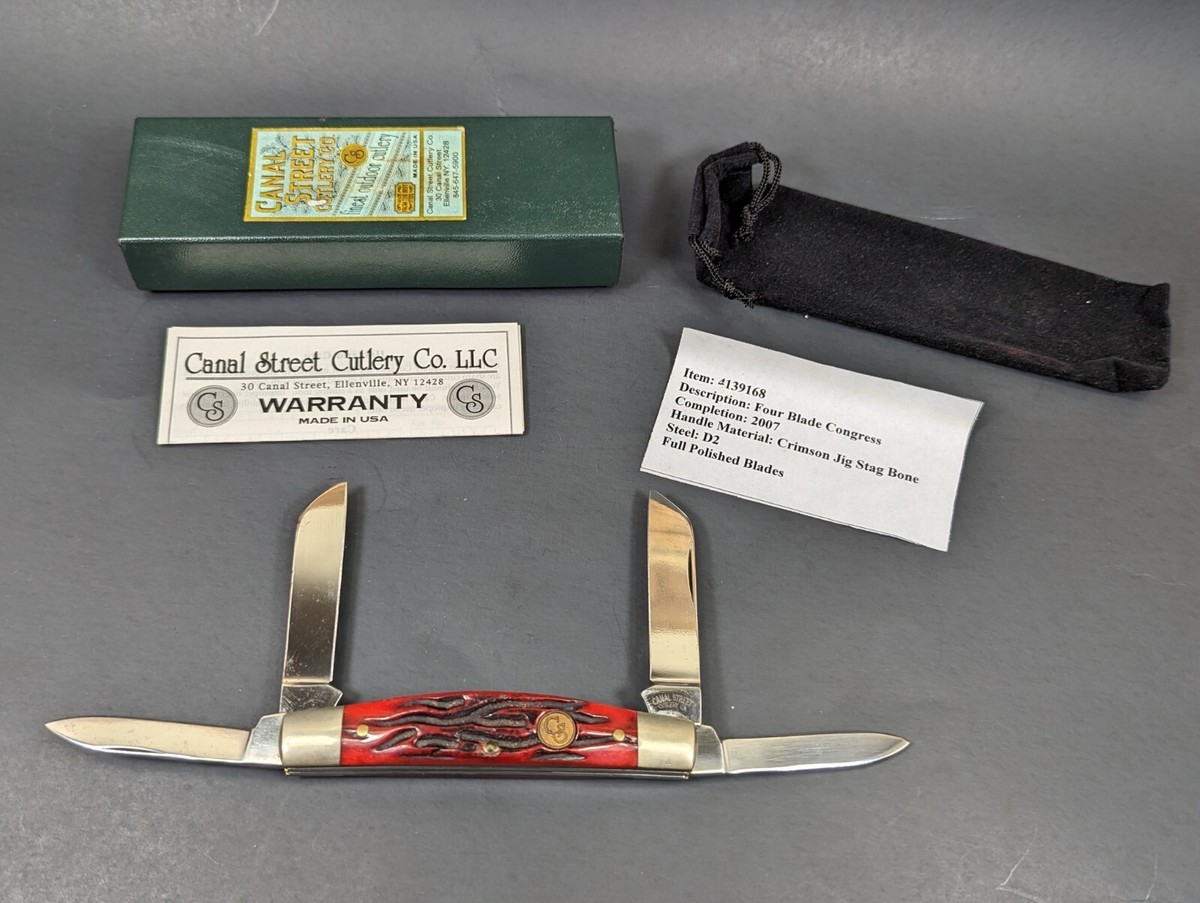 Canal Street Cutlery 4 Blade Congress Knife Crimson Jig Stag Bone 