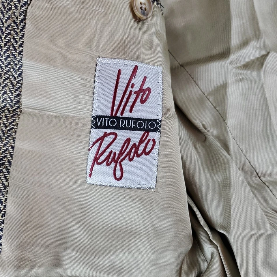 Casaco esportivo Vito Rufolo masculino de seda tamanho 38 S marrom espinha de peixe Itália jaqueta blazer - Imagem 3 de 4