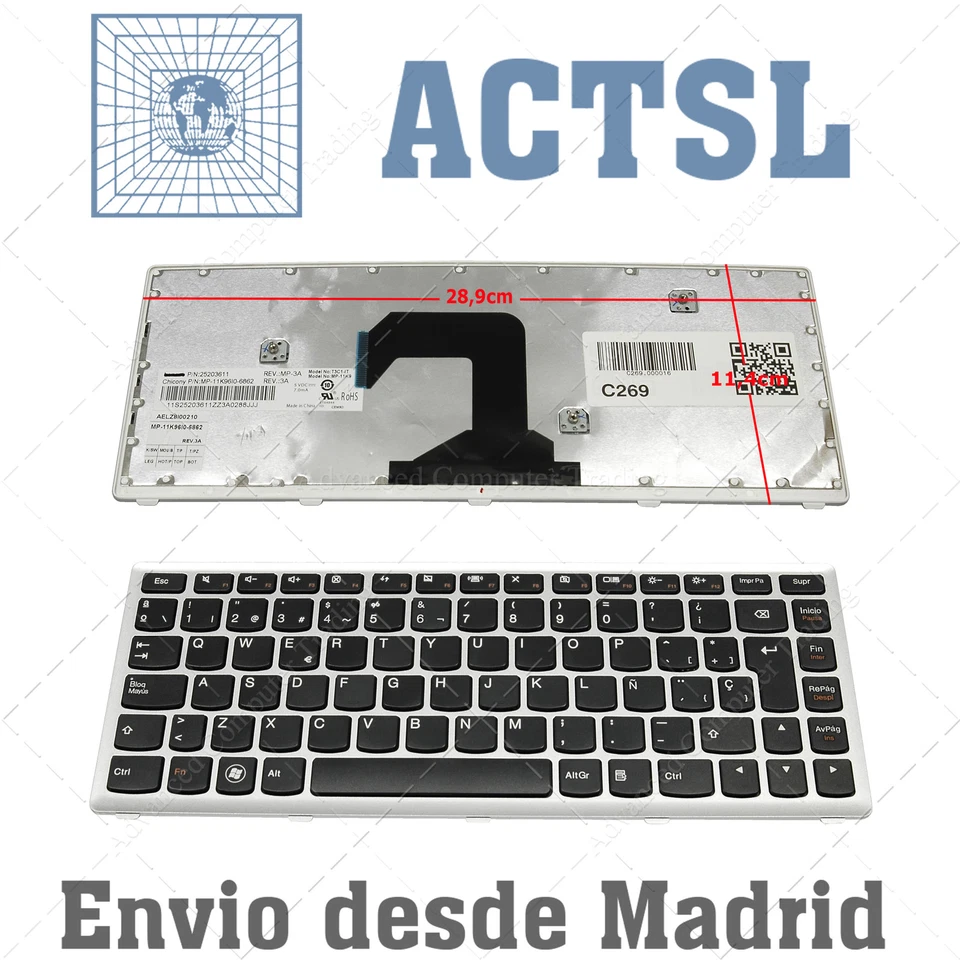 Teclado Español para Lenovo IdeaPad U410 Series Marco Gris Plata - Imagen 2 de 4