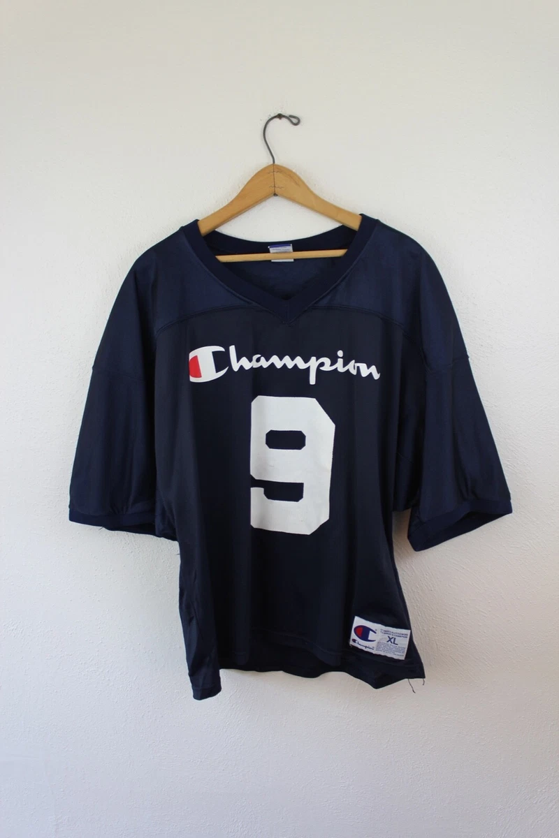 Vintage Champion Football Jersey Navy Blue Mesh XL USA Made 90s 9 Practice Logo