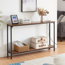 2 Tier Console Table with Charging Station and Storage Shelf for Living Room