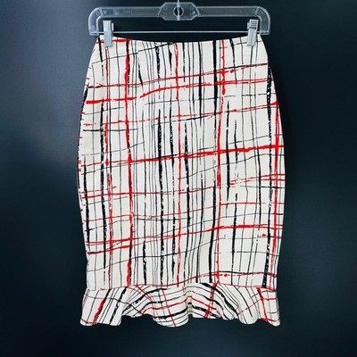 David Meister Women s 2 Embellished Skirt 100% Cotton Stretch White Red Black.