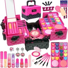 Kids Makeup Kit for Girl - 52 PCS Safe and Child-size, Pink,blue,yellow