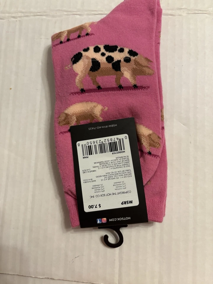 Meias Hotsox para Mulheres com Porco Manchado, Rosa, 1 Par, Tamanho Feminino 9-11 - Imagem 3 de 4