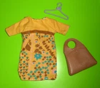 Vintage Barbie Tammy CUT N SEW GOLDENROD TURQUOISE BROWN DRESS + TOTE PURSE