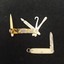 Mini Vintage Folding Knife USA & Miniature Celluloid Tortoise Manicure Tool