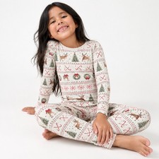 Gap Organic Cotton Christmas Pajamas Kids Size 6 Oatmeal PJs Reindeer Holiday
