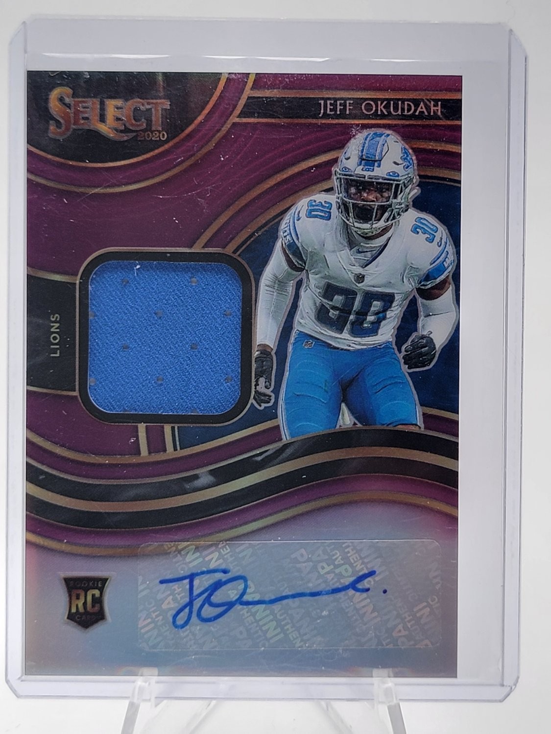 Jeff Okudah Panini Select Rookie Signature Memorabilia Prizm #JOK Purple