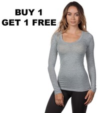 Women's Premium Basic Long Sleeve Round Crew Neck T Shirt Top Warm Soft