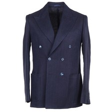 Abla Napoli by Kiton Navy Herringbone Linen-Wool-Silk Sport Coat 38R Eu 48 NWT