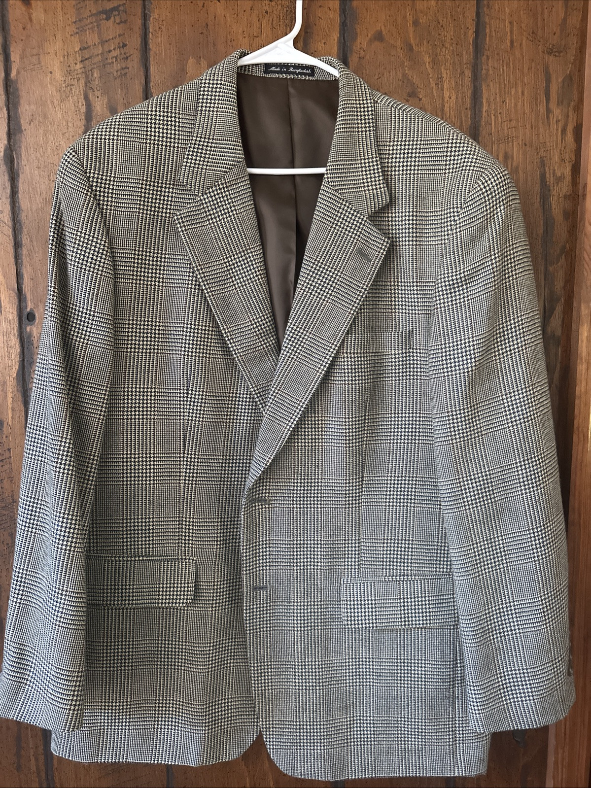 FILA Giacca uomo Savile Row marrone spina di pesce 100% lana blazer tasche Woolmark 44R