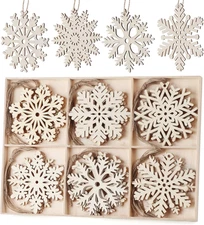 30 Pcs Wooden Snowflake Ornaments, 3.9 Inch Christmas Ornaments Hanging Decorati