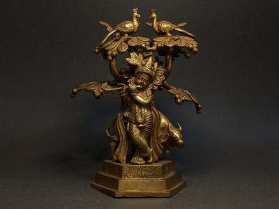 Indian Brass Tree Krishna Hindu Idol statue ideal for gifting or for office home