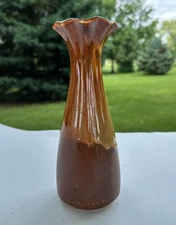 Royal Haeger 8.25" Vase Drip Glaze Brown Ruffle Top