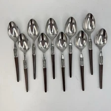 EKCO ETERNA La Joya Stainless Steel Flatware MCM Set Of 10 Teaspoons Faux Wood