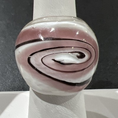  Vintage Glass Ring Size 6  Pink And White 