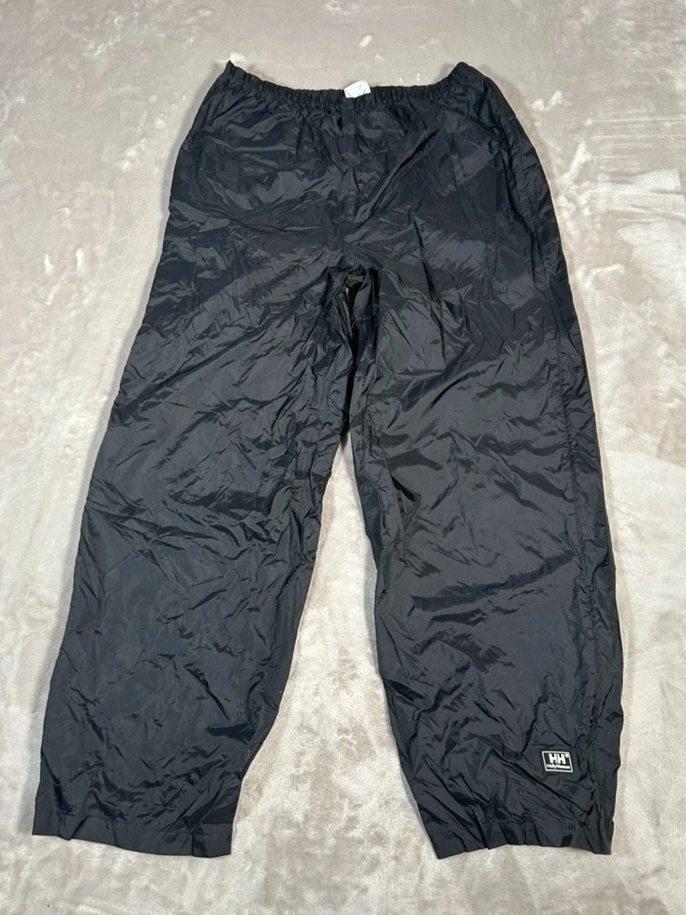 VTG Helly Hansen Rain Packable Pants Mens XL Black Gorpcore Tech Waterproof Zip