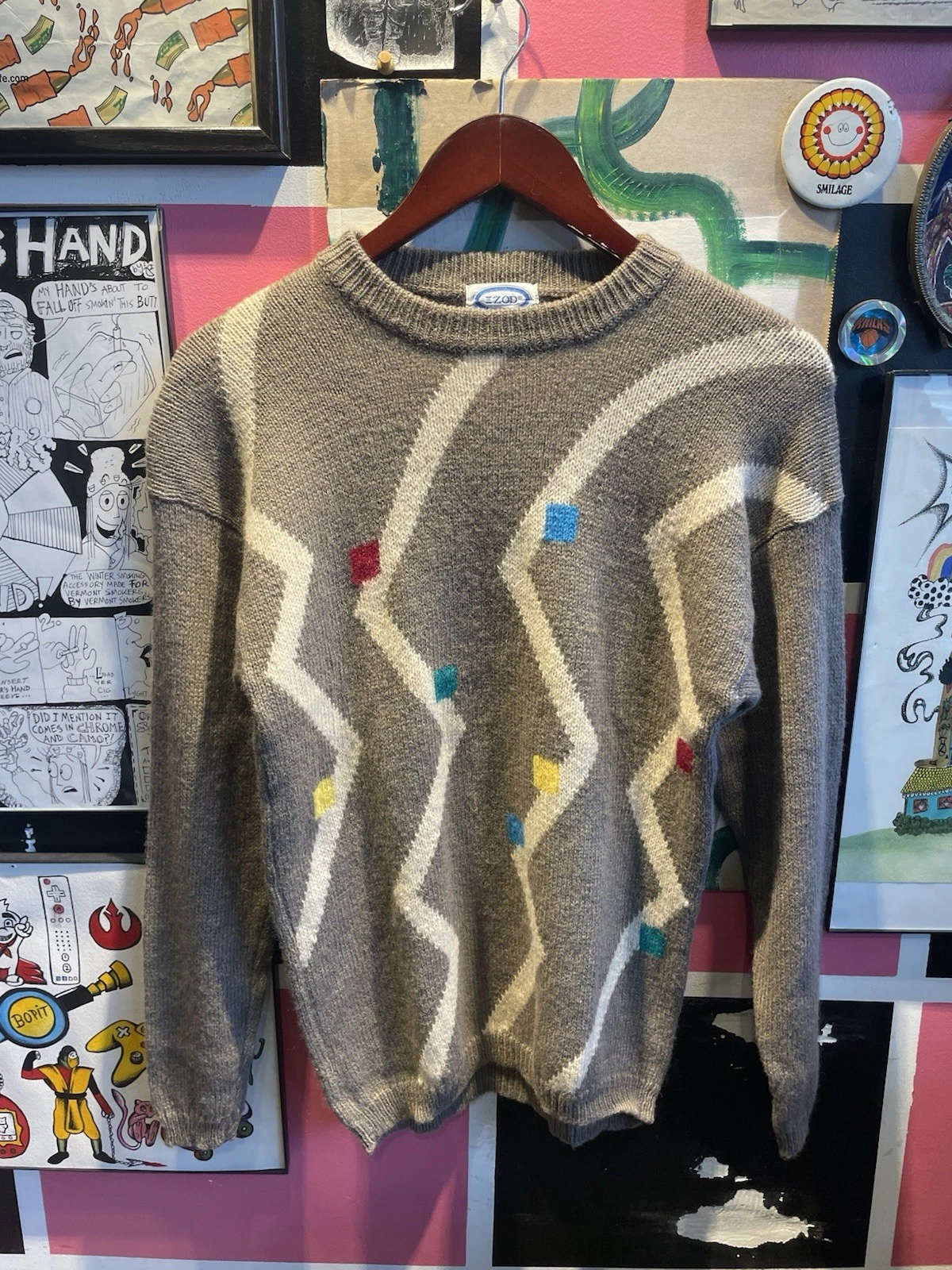 Vintage Izod Wool Abstract Sweater Sz 20 Beige