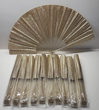 11 Pack Gold Glitter 11 Inch Plastic Folding Hand Fans Wedding Gift Party Favors