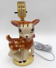 1950s Vtg Ceramic Deer Nursery Lamp Doe Eyed Fawn Bambi Deer No Shade Works