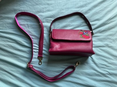 DEADSTOCK Addison Road Magenta Pebbled Leather Embroidered Handbag