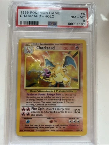Pokemon 1999 Base Set Charizard Unlimited 4/102 Holo PSA 8