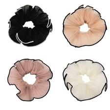 4 PCS Large Hair Scrunchies Satin Ties Jumbo Puffy Elastic Chiffon Bobbles
