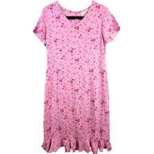 Vintage Clues Collections Paris Pink Floral Ruffle Hem Rayon Dress Made in USA 6