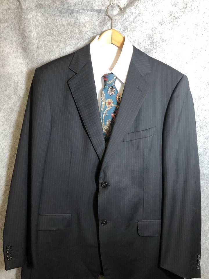 Calça Ermenegildo Zegna Suit Blazer 44L EUR54 38 listras de giz lã de caxemira negócio - Imagem 4 de 4