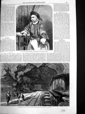 Antiker alter Druck Grotte Santa Rosalia Palermo Leaon Gov Gen Kwang Tung 1860