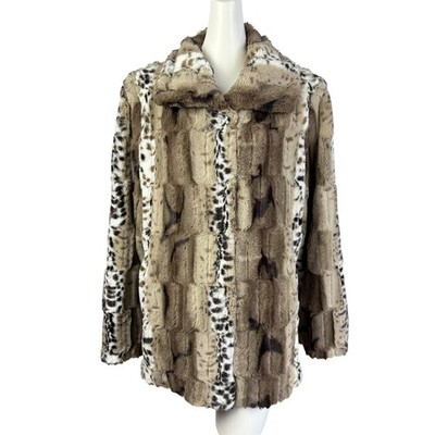 Dennis by Dennis Baso Faux Fur Snow Leopard Coat Women's Sz L with Garment Bag