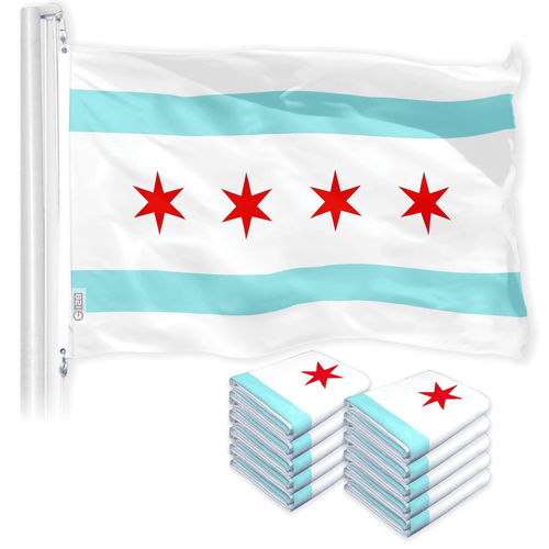 Chicago City Flag 3x5 Ft 10 Pack 150D Printed Polyester Brass Grommets