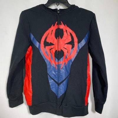 Spider-Man Miles Morales Across the Spiderverse Black Zip Up Hoodie Youth LARGE