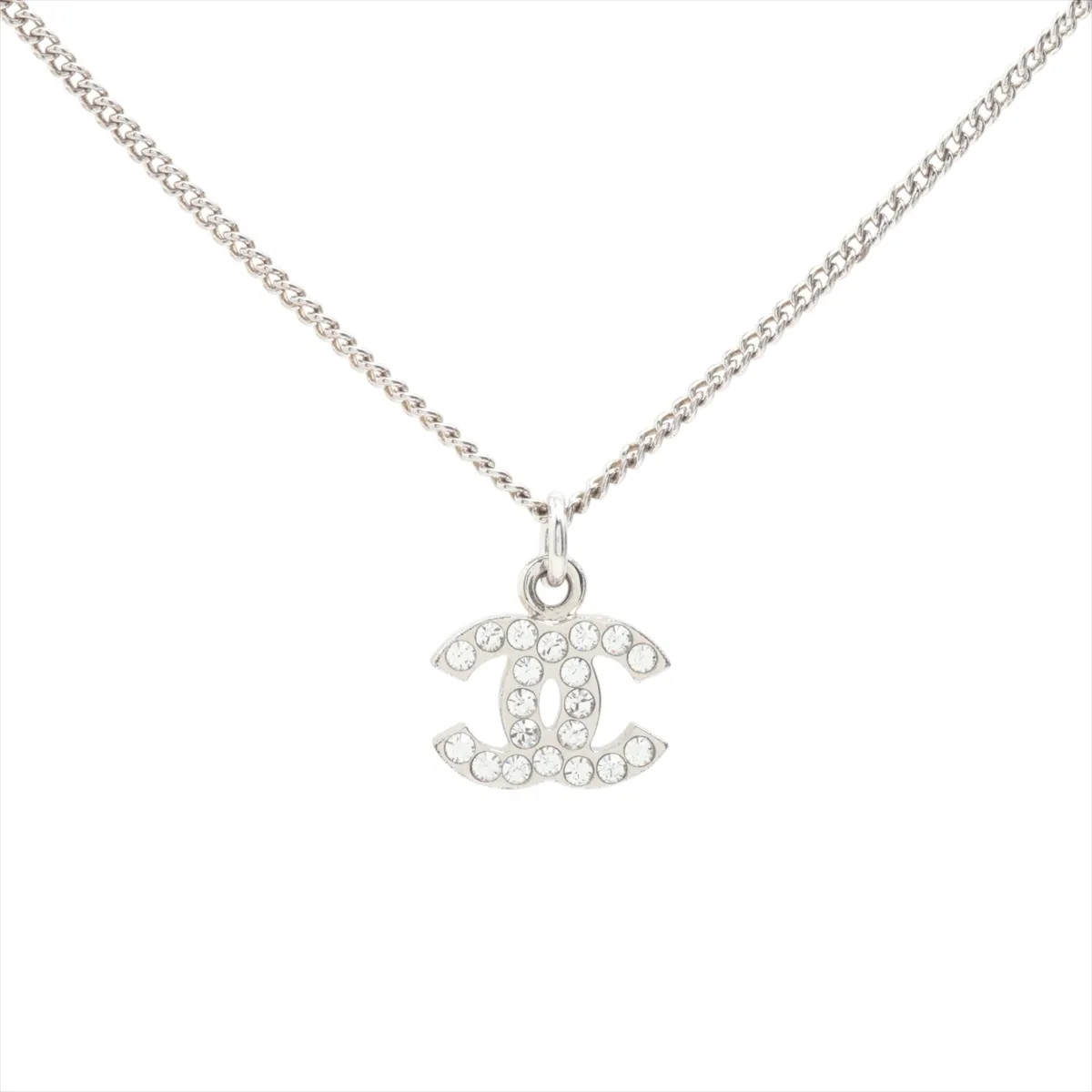 Chanel Coco Mark 07V Necklace Metal x rhinestone Silver