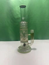 TRIPLE HONEYCOMB & CYLINDER PERC WATERPIPE 15" Green & Black ,Clear  “USED”