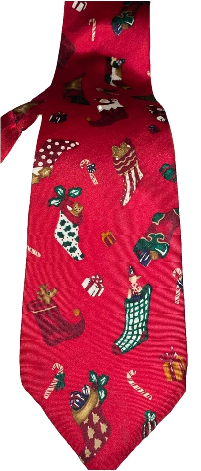Corbata Noel Navidad Corbata Medias | Santa Rojo Vacaciones | 100% Seda EE. UU. Foto 4 de 4