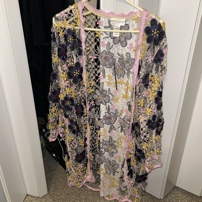 Xl Crochet Floral Embroidered Kimono Boho by drapers & Damon s