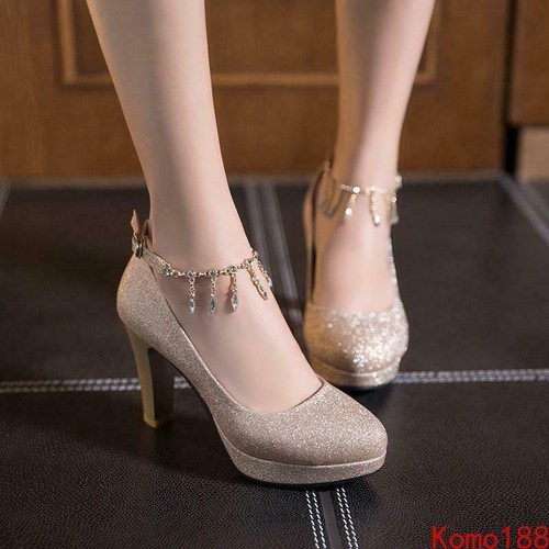 Chic Womens Rhinestone Chunky heel Glitter sequins wedding party pumps Shoes new - Picture 2 of 11