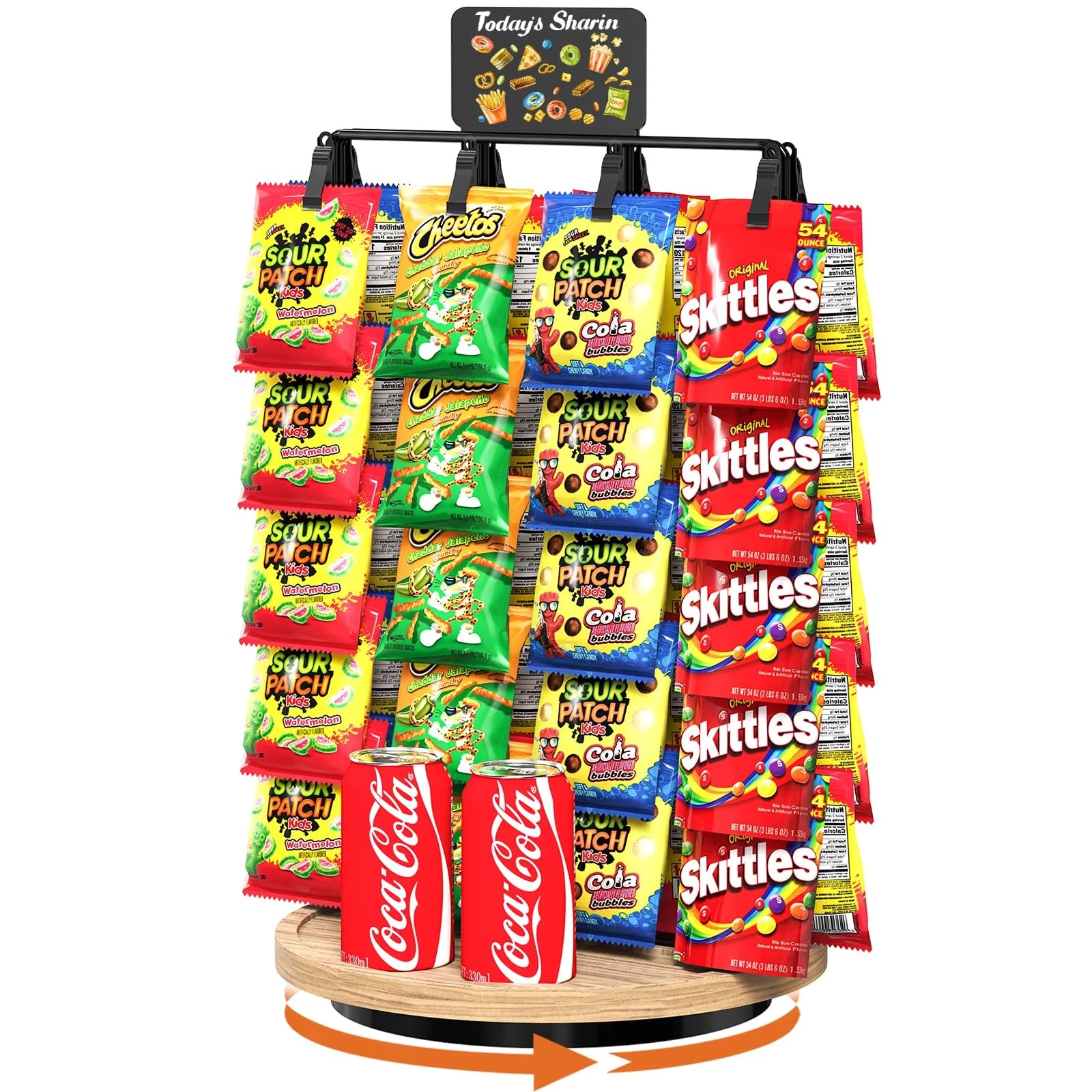 Chip Rack Display Stand, 2 - Side 5 Tiers 40 Clips Snack Organizer, 360°Rotat...