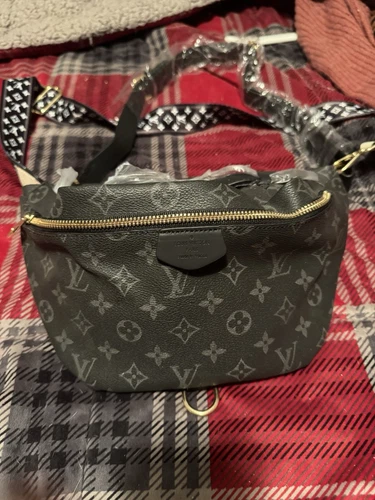 LV Louis Vuitton Monogrammed  Black Bumbag Red Interior Belt Bag Leather