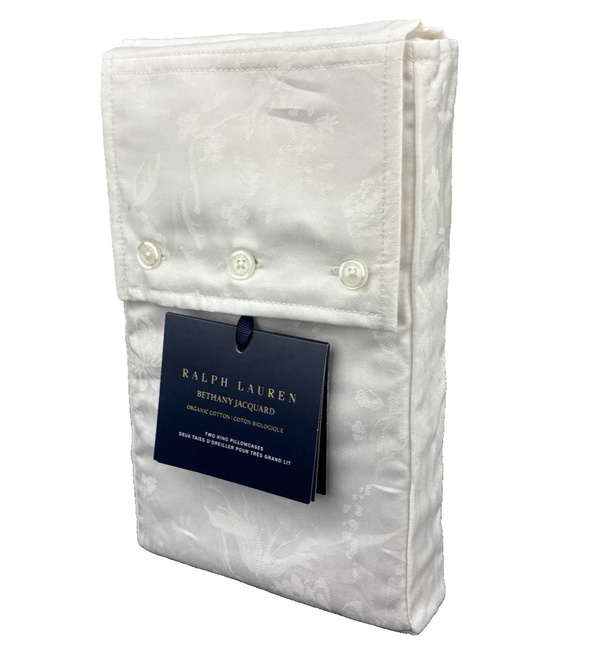 RALPH LAUREN Organic Cotton Bethany Jacquard KING Pillowcases Beige - Image 2 of 4